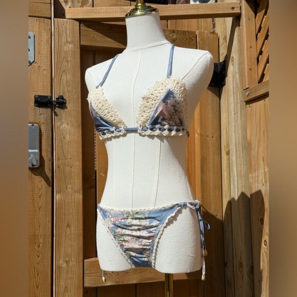🆕 ZIMMERMANN 🧿 NWT Cascadian Crochet Tri Bikini, Blue Botanical - Sz 2 US4/6 - Picture 11 of 16